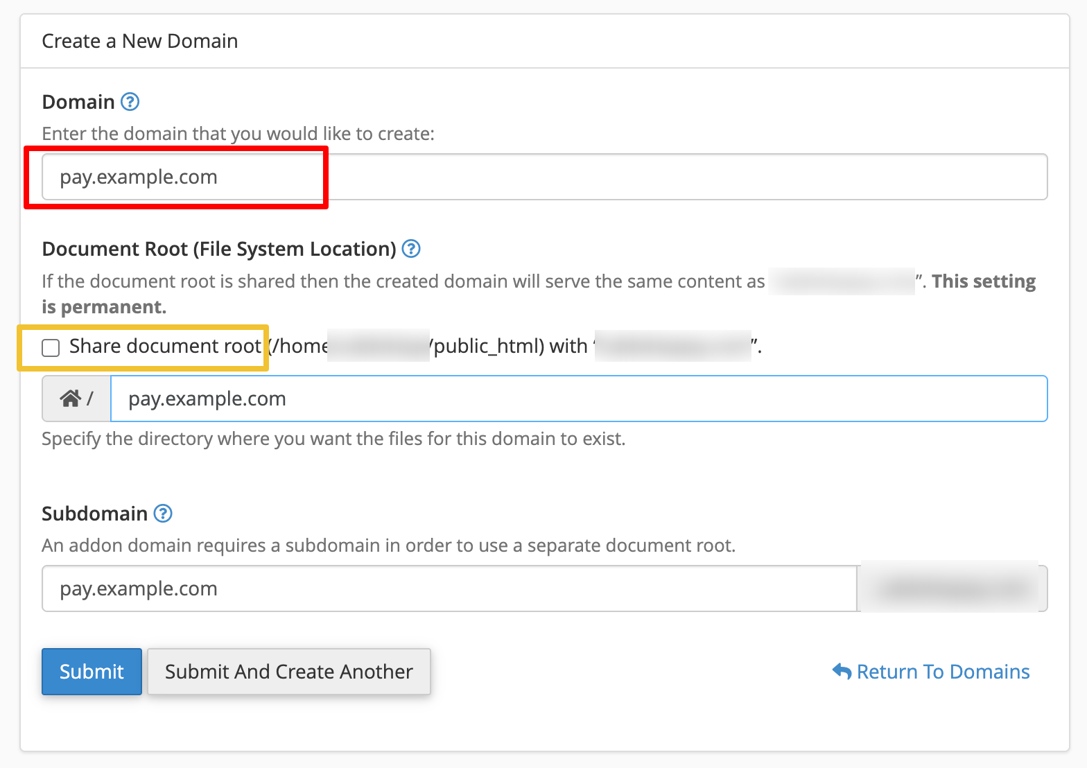 Domain Creation Form