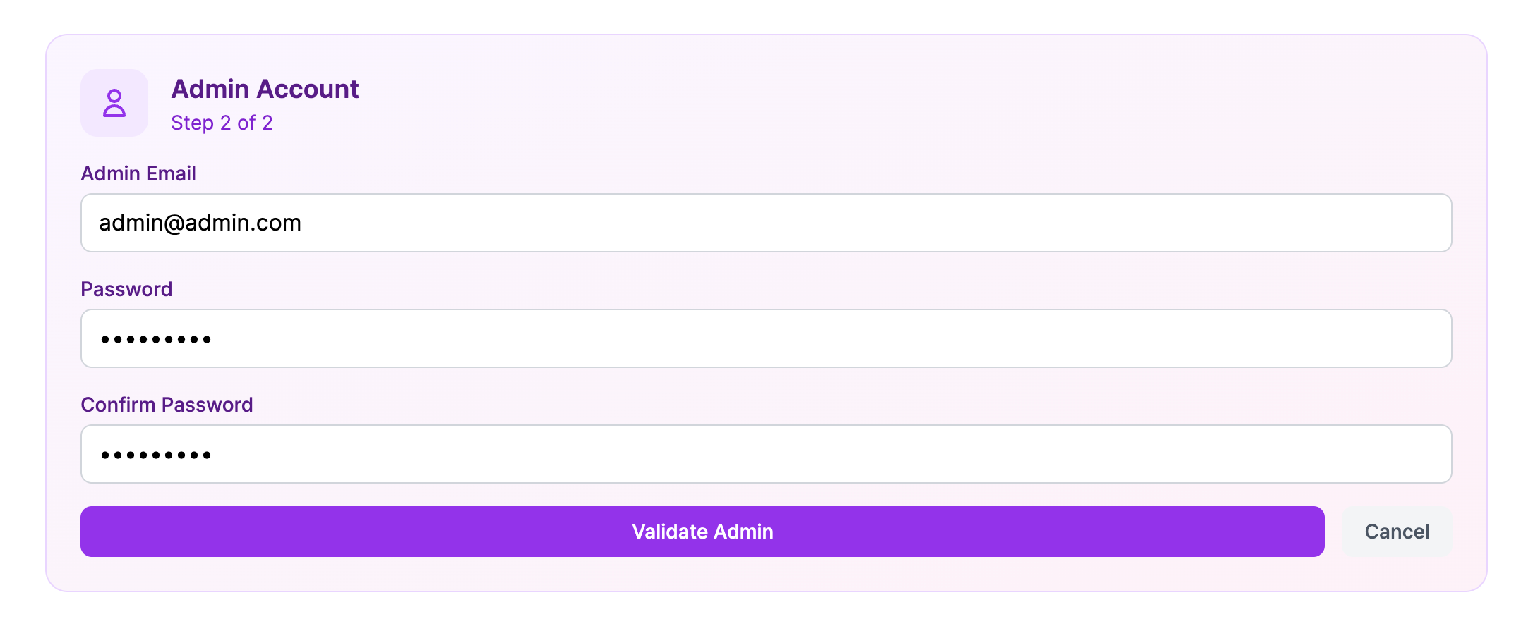 Admin Account Form
