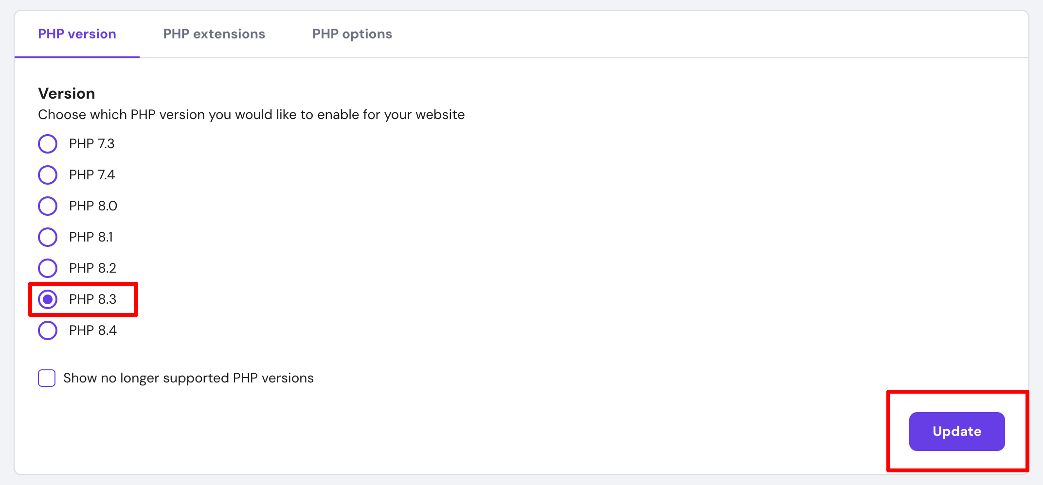 Select PHP Version